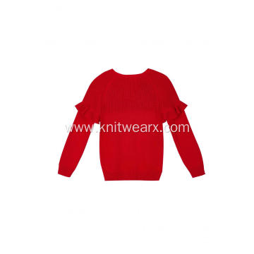 Girl's Knitted Flounces Crew Neck Pullover